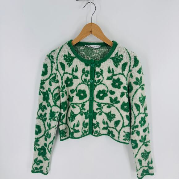 Zara Green Floral Knit Cardigan Sweater Size S – Blogger Favorite Style Garden - Picture 1 of 5